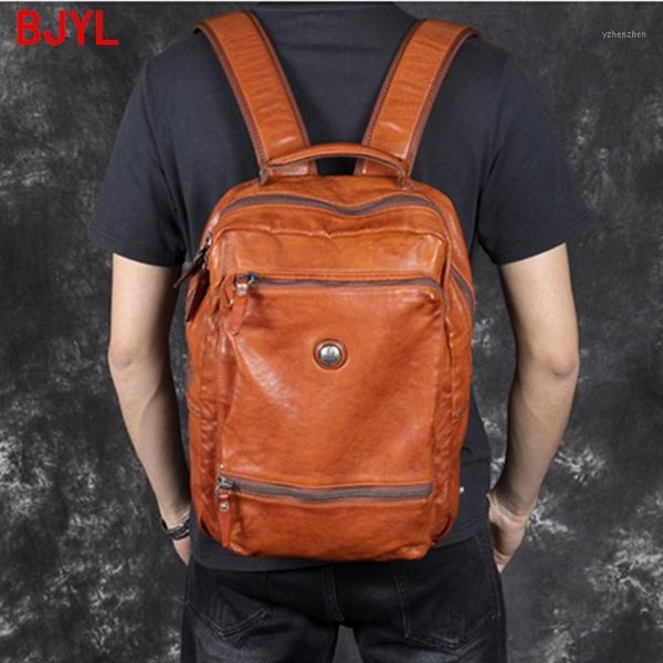 

backpack luxury vintage leather men's shoulder bag genuine lapmen travel backpacks male computer bags solid1
