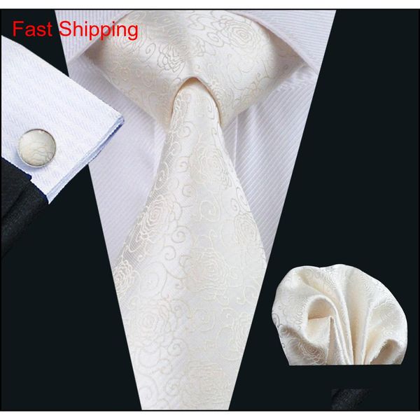 

classic mens ivory silk tie pocket square cufflinks set 8.5cm width meeting business casual party necktie jac qyluyl homes2007, Black;blue
