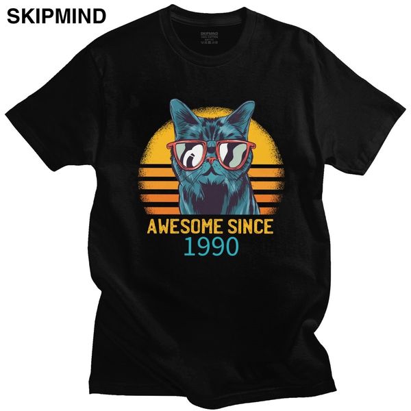 

funny retro awesome since 1990 30th birthday cat lover gift short sleeve pre shrunk apparel sport hooded sweatshirt hoodie t shirt