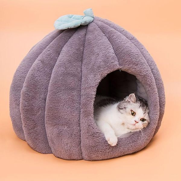 

cute pumpkin shape pet cat dog soft plush house cave sleeping bed winter warm cat dog kitten puppy tent nest kennel pet house