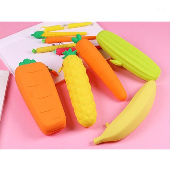 

pencil bags carrot silicone pen bag creative student large capacity simple cute1