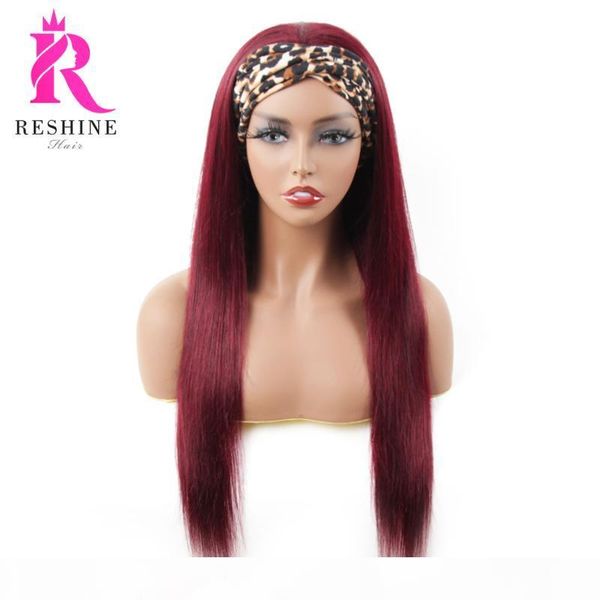 

reshine straight headband wig human hair wigs for black women scarf wig no gel glueless remy #2 #4 #99j human hair wigs, Black;brown