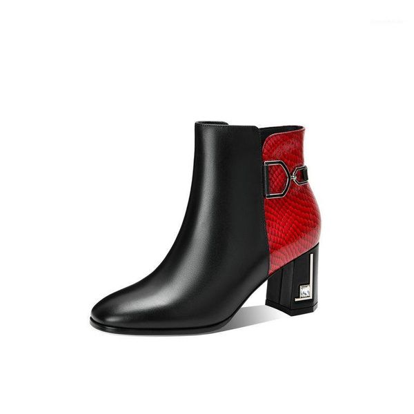 

boots women fashion ankle warm autumn winter genuine leather short high heeled zipper buckle office shoes woman1, Black