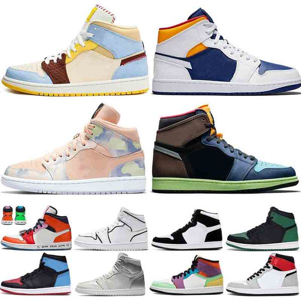 

men satin snake pine green bred 1 1s basketball shoes court purple smoke grey mid iridescent reflective mens trainers sports sneakers shoes