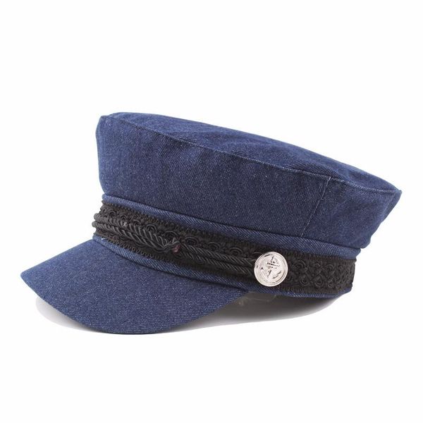 

2019 new solid blue color jean newsboy flat cap bone feminino spring autumn newsboy hat casual octogonal c wmtcdb, Black;white