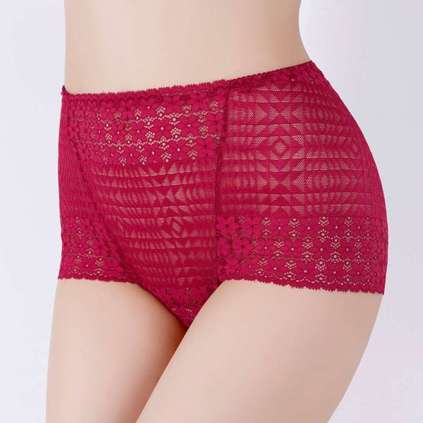 

ru xinyi 6776 hollow out lace underwear women's large size high waist and fat mm200 transparent temptation triangle pants, Black;pink