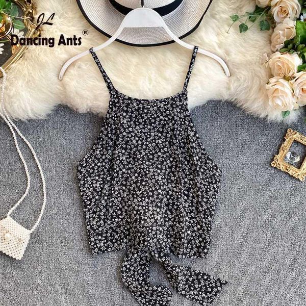 

women's tanks & camis woman crop tank- straps short european style floral-printed sashes slim backless for party 2021 fash, White