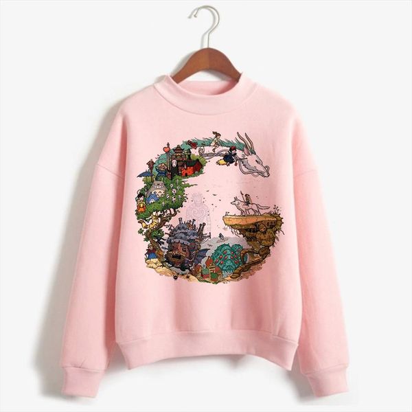 

spirited away totoro japanese hood women hoodie studio ghibli kawaii sweatshirt oversized cartoon female ulzzang pink anime, Black