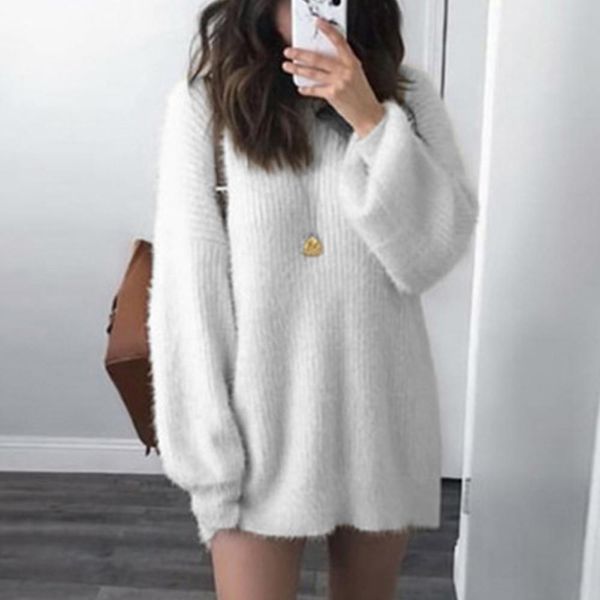 

women sweater korean kawaii o-neck loose knitted warm long latern sleeve winter sweater women coat pull femme nouveaute #38, White;black