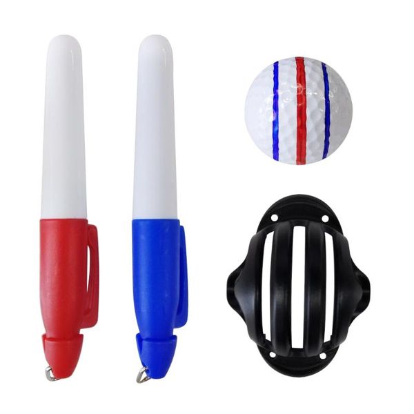 

golf ball liner triple line with 2 marker pen color blue red putting position aids line marker drop ship