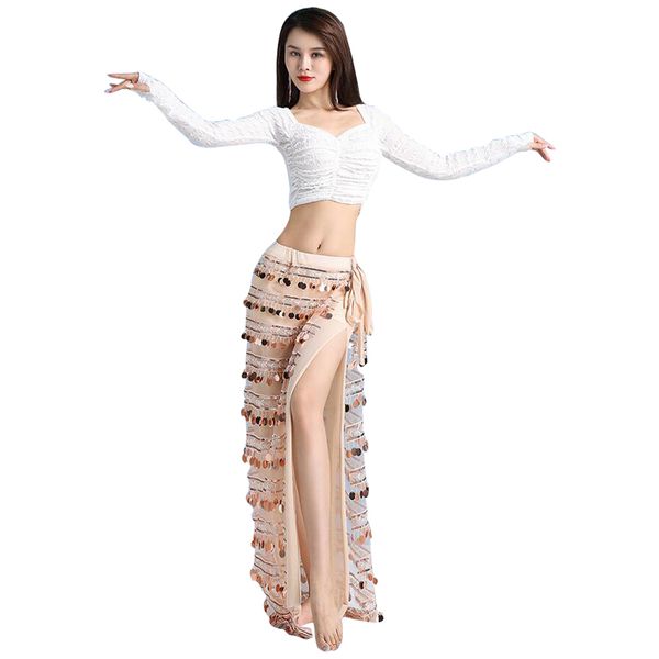 

new belly dance costume long sleeves sequined skirts oriental dance training set performance costume, Black;red