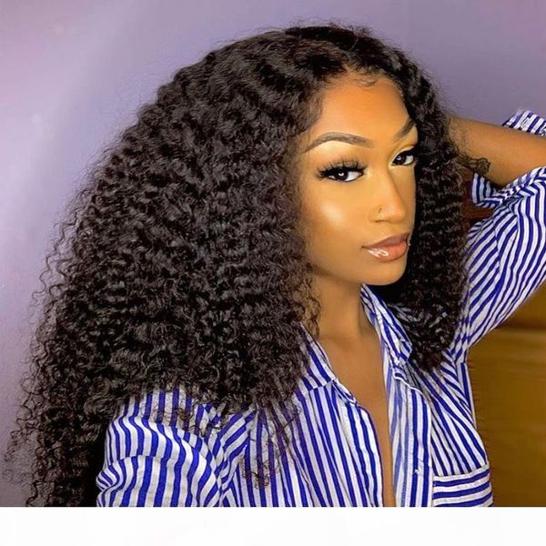 

200density deep curly lace front human hair wigs with baby hair natural color middle part 360 lace frontal wigs remy, Black;brown