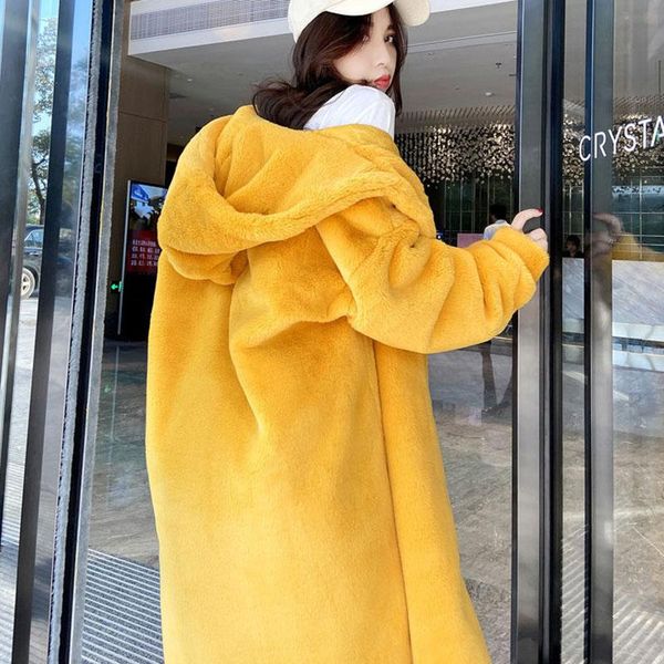

women's fur & faux outerwear winter women rex coat luxury thick warm hooded plus size female plush coats jk273, Black