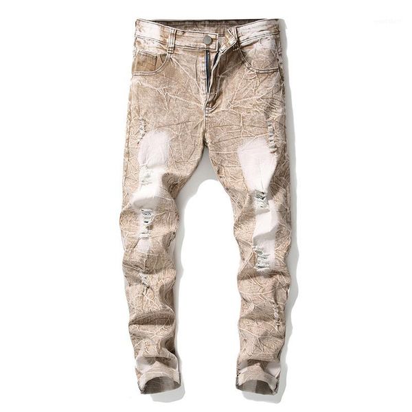 

idopy fashion mens casual ripped holes jeans straight slim fit denim pants classic vintage washed jeans for male1, Blue