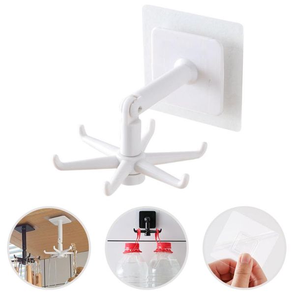 

hooks & rails 6 in 1 unpunched wall 360 degree swivel hook rotating utensil holder kitchen storage hanging organizer