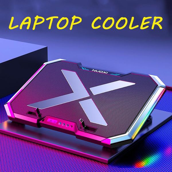 

lapcooling pads nuoxi gaming cooler six fan led digital screen touch adjustment pad 2 usb port rgb lighting notebook stand