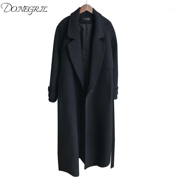 

winter women cashmere wool jacket 2019 new fashion medium long loose woolen coat black slim long-sleeved woolen outerwear1