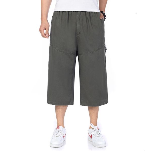 

aged and old casual shorts summer men's fat straight middle pants tooling capris large, Black