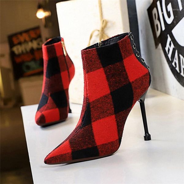 

boots 2021 autumn fashion women 10cm eden high heels ankle winter black red checkered designer ladies valentine shoes1
