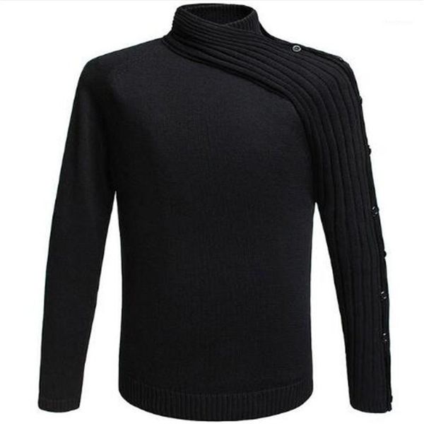 

2020 fashion european style men's mandarin collar neck knitted black pullover sweater1, White;black