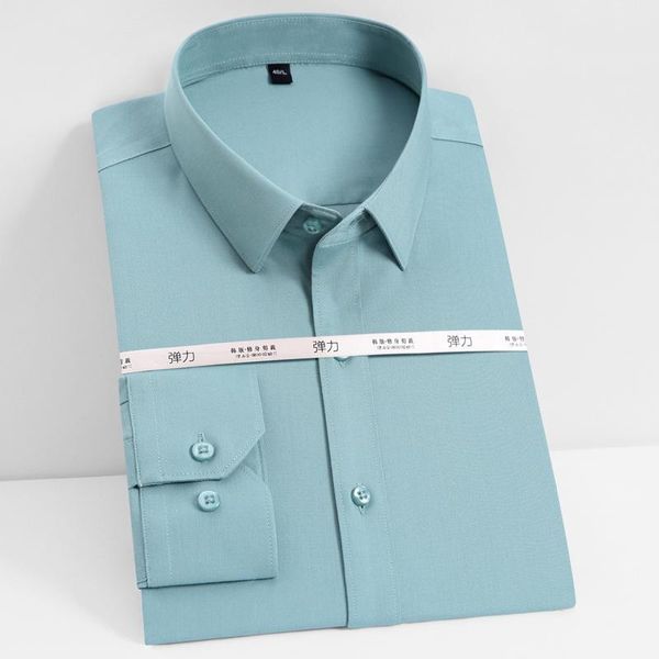 

men's classic long sleeve stretch solid basic dress shirts pocket-less design standard-fit formal business easy-care shirt, White;black