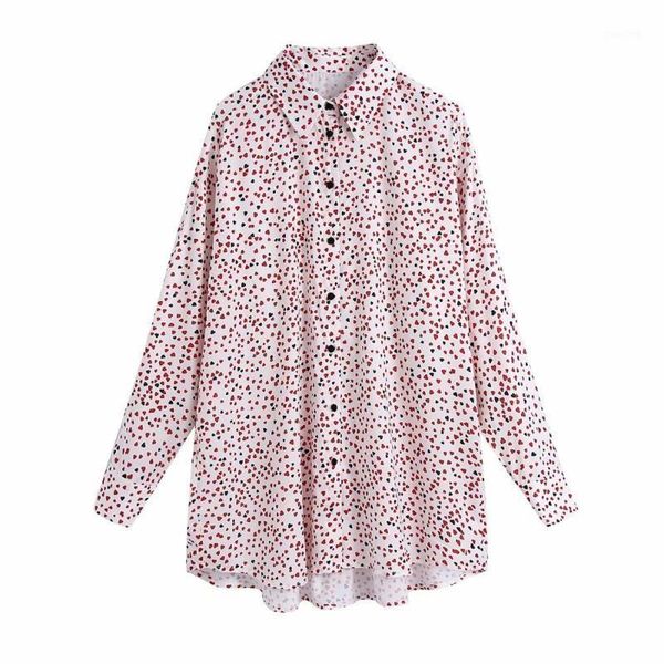 

2020 new women heart print shirt long sleeves collared fashion casual women oversized shirts femme mujer blusas1, White