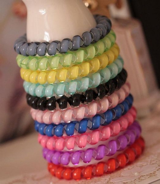 

высокое качество телефонный провод шнур gum волос tie 6.5cm девушки упругие волос кольцо диапазона веревочки цвета конфеты браслет эластичны, Slivery;white