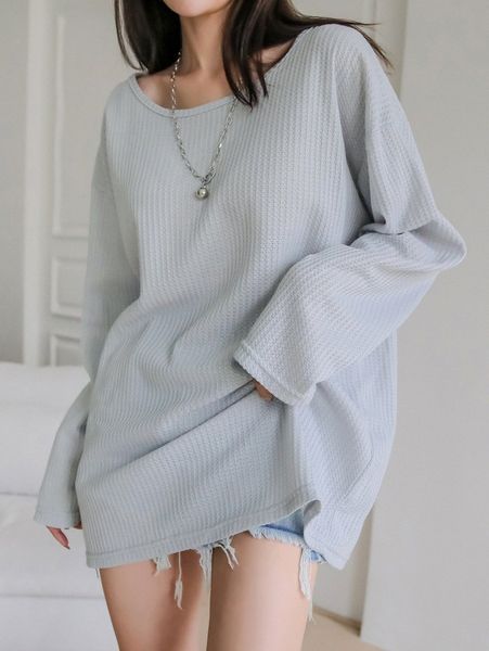 

dazy waffle knit drop shoulder longline tee a56f#, White