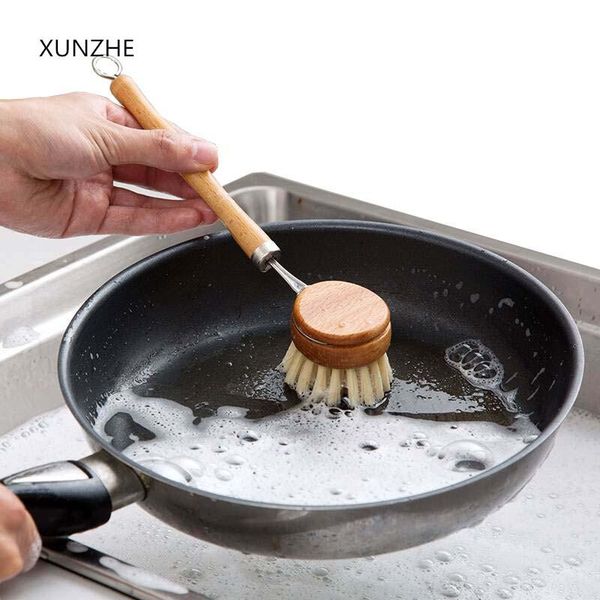 

xunzhe 1шт 23см кухня скруббер ручной сизаль деревянная ручка пот кисть съемная деревянная посуда кисть кухни кисть bbyowy lg2010