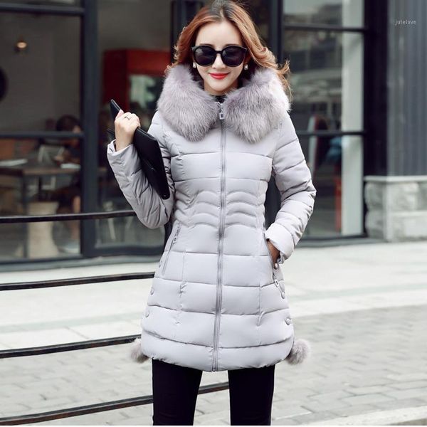 

elegant down cotton overcoat parka feminina big fur collar 2019 slim female coat thick cotton winter jacket women outwear qh3011, Black