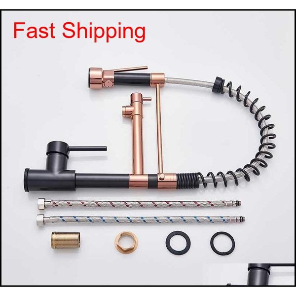 

black rose gold spring kitchen faucet pull down side sprayer dual spout tap deck mounted kitchen mixer tap co qylrok yh_pack