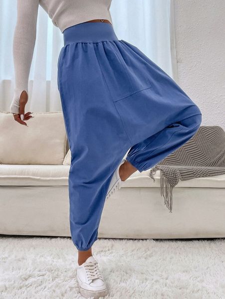 

wide waistband drop crotch pants y9zu#, Black;white