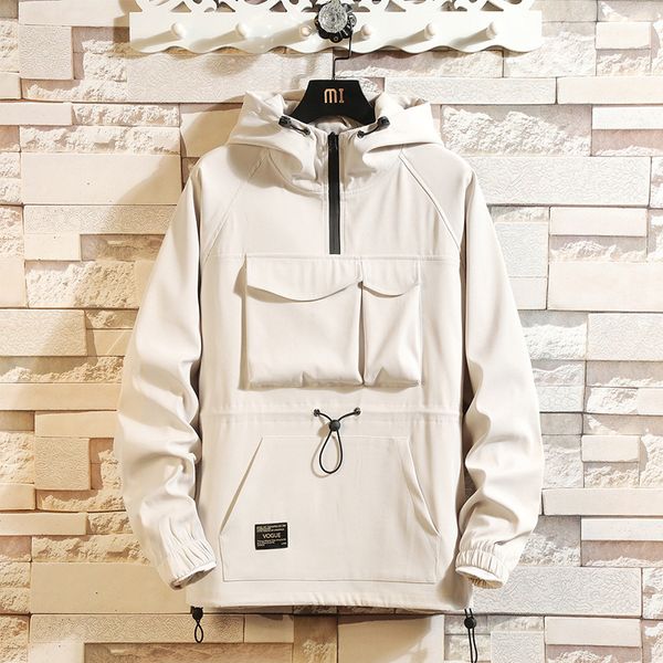 

2020 spring new multi-pocket tooling fashion casual hooded hooded sweater urban wild outdoor men's jacket, Black;brown