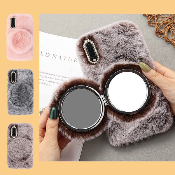 

luxury fluffy fur mirror phone case for samsung galaxy a71 a51 5g a41 a21s a20e a10 a20 a30 a40 a50 a70 diamond silicone cover