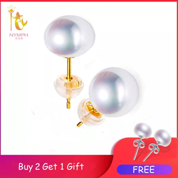 

nymph]18k gold pearl earrings pearl jewelry natual freshwater au750 yellow gold stud earrings wedding party gift [e242] 200923, Golden;silver