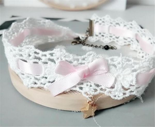 

chokers japan lace bownot pendant choker harajuku cute lolita ribbon chain cosplay women necklace b780, Golden;silver