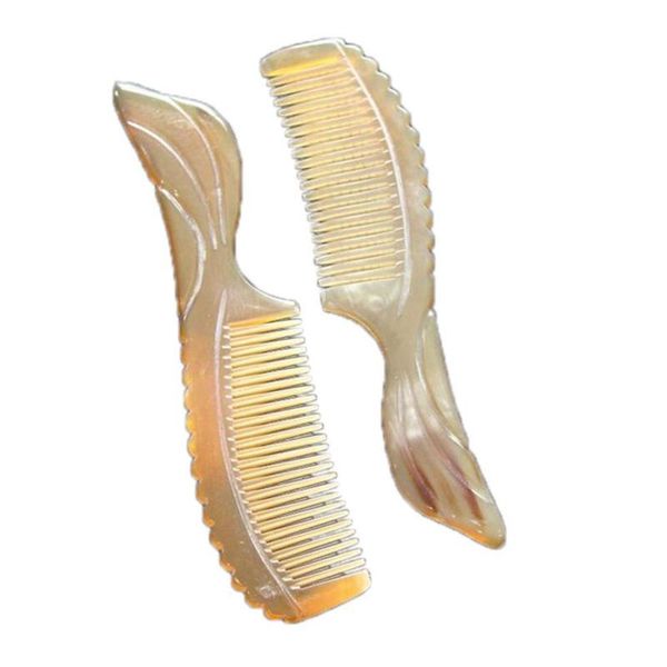 

1pc natural yak horn round handles fine tooth comb hair straighter comb fishtail anti-static hair massage brush, Silver