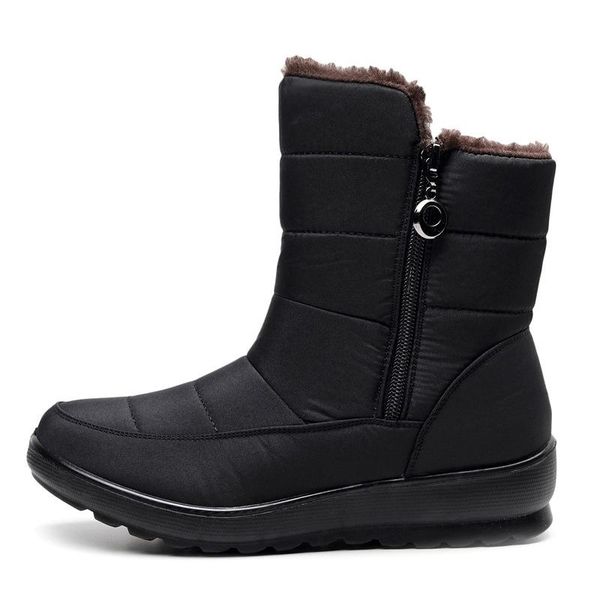 

boots waterproof women winter snow boots warm plush fur ankle casual ladies wedge shoes for women zip bota feminina 2020, Black