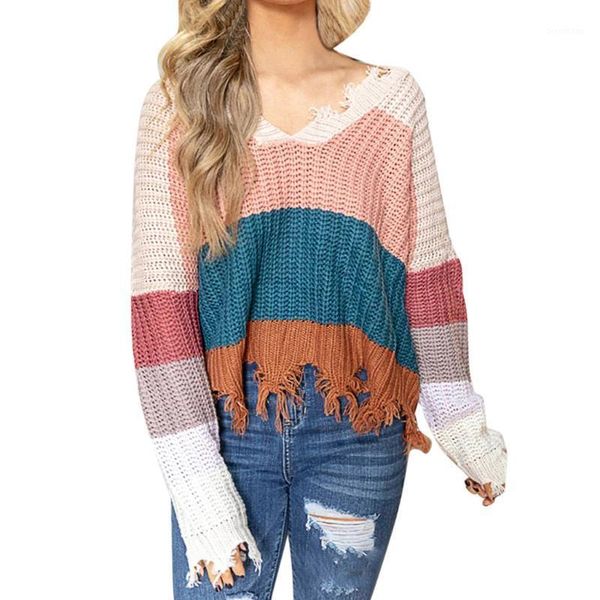 

jaycosin sweater casual women color collision sleeve head v-neck easy big code pullover and sweater oversize women1, White;black