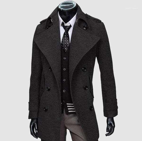 

black grey casual woolen coat men trench coats long sleeves overcoat mens cashmere coat casaco mid-length large lapel england1
