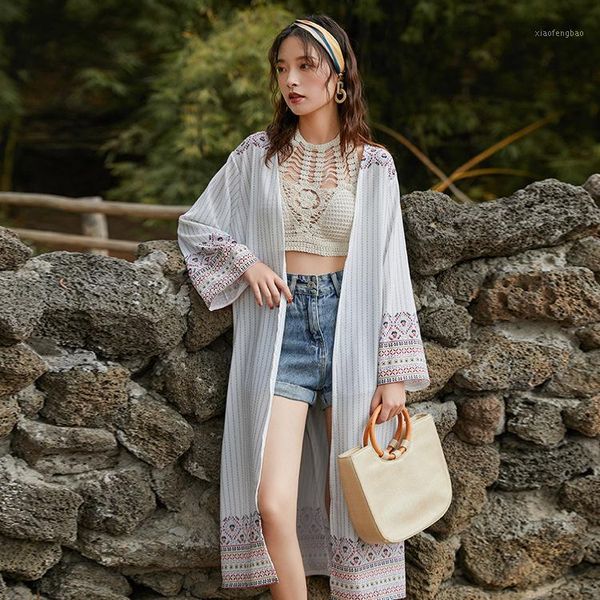 

bathing suit coat blouse seaside holiday springs bikini outdoor loose thin mid-length sun-resistant cardigan-sewer1, White