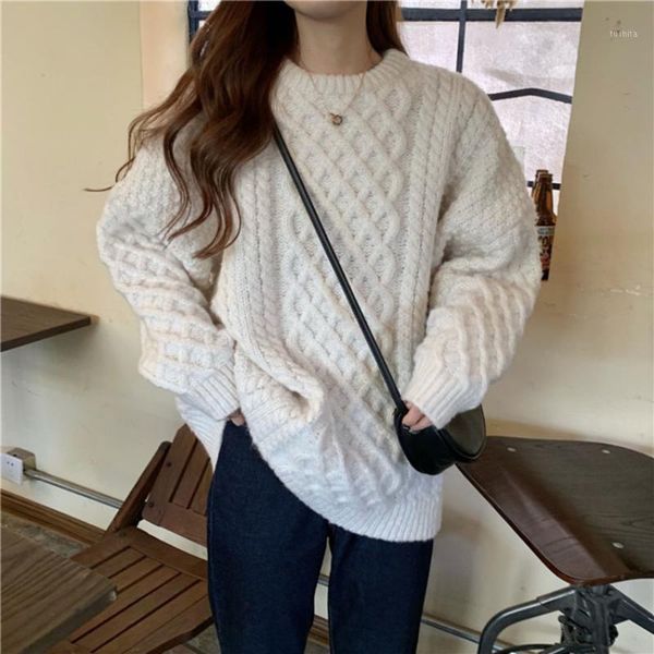 

sweater diamond check twist sweater women 2020 autumn and winter new loose candy color round neck pullover clothes1, White;black