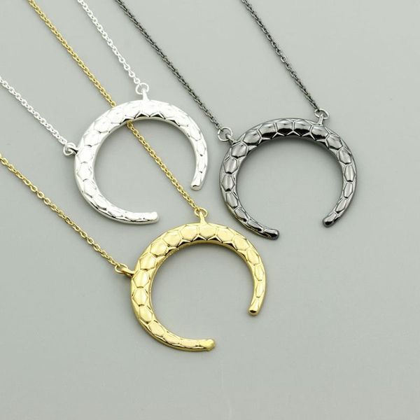 

black color chic crescent moon pendant necklace for women stainless steel horn ox choker colar punk jewelry, Silver