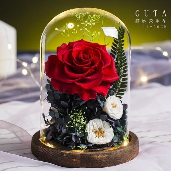 

christmas gift present romantic preserved flower eternal rose in glass dome for valentines day ornament home decor new year gift
