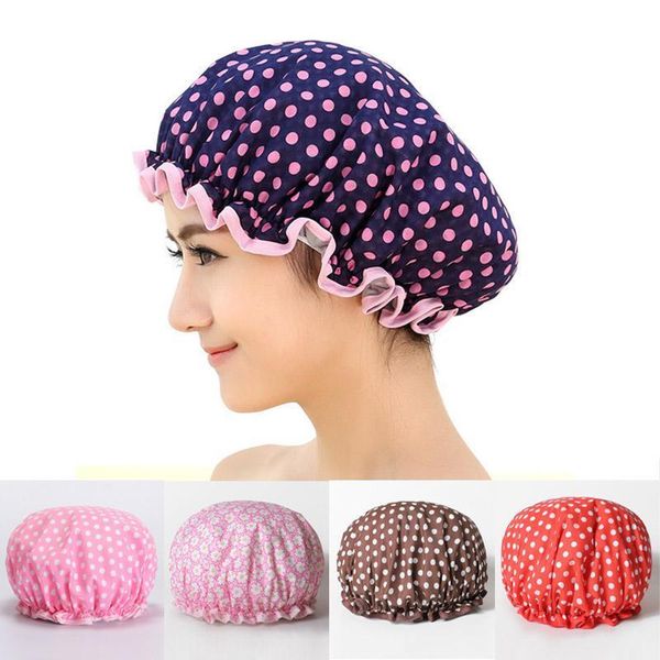 Cuffia da doccia Cappello da bagno Peva Impermeabile Doppio strato Forniture da donna Accessori da bagno Copertura per capelli da doccia H jllxti