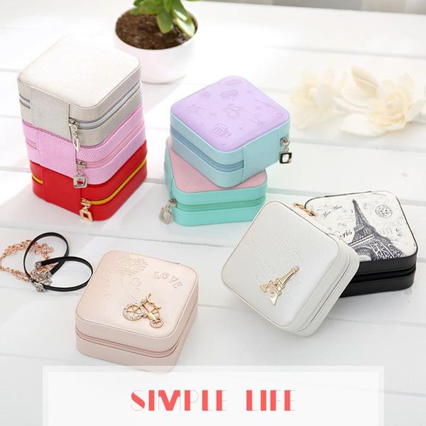 

2021 new fashion jewelry display casket jewelry organizer earrings ring box /case for jewlery gift box wholesale, Pink;blue