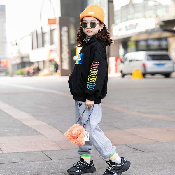 

and winter hooded girls' sweater 2020 autumn new varie thickened hoodie children's foreign sle plush fashion, Black