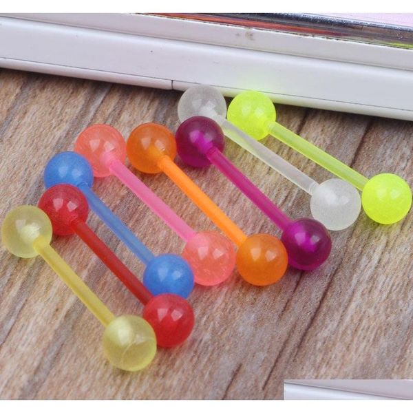 

tongue barbell 100pcs/lot mix 6 color acrylic glow in dark tongue r jlljeg home003, Silver