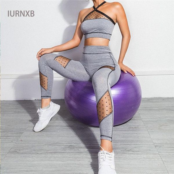 

yoga outfits 2 piece set for women fitness gym clothing sportswear mesh lace workout sport suits push up set1, White;red