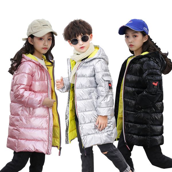 

kids girls jacket winter waterproof cotton-padded jackets brightening space silver boys girls clothing children down parkas 201102, Blue;gray